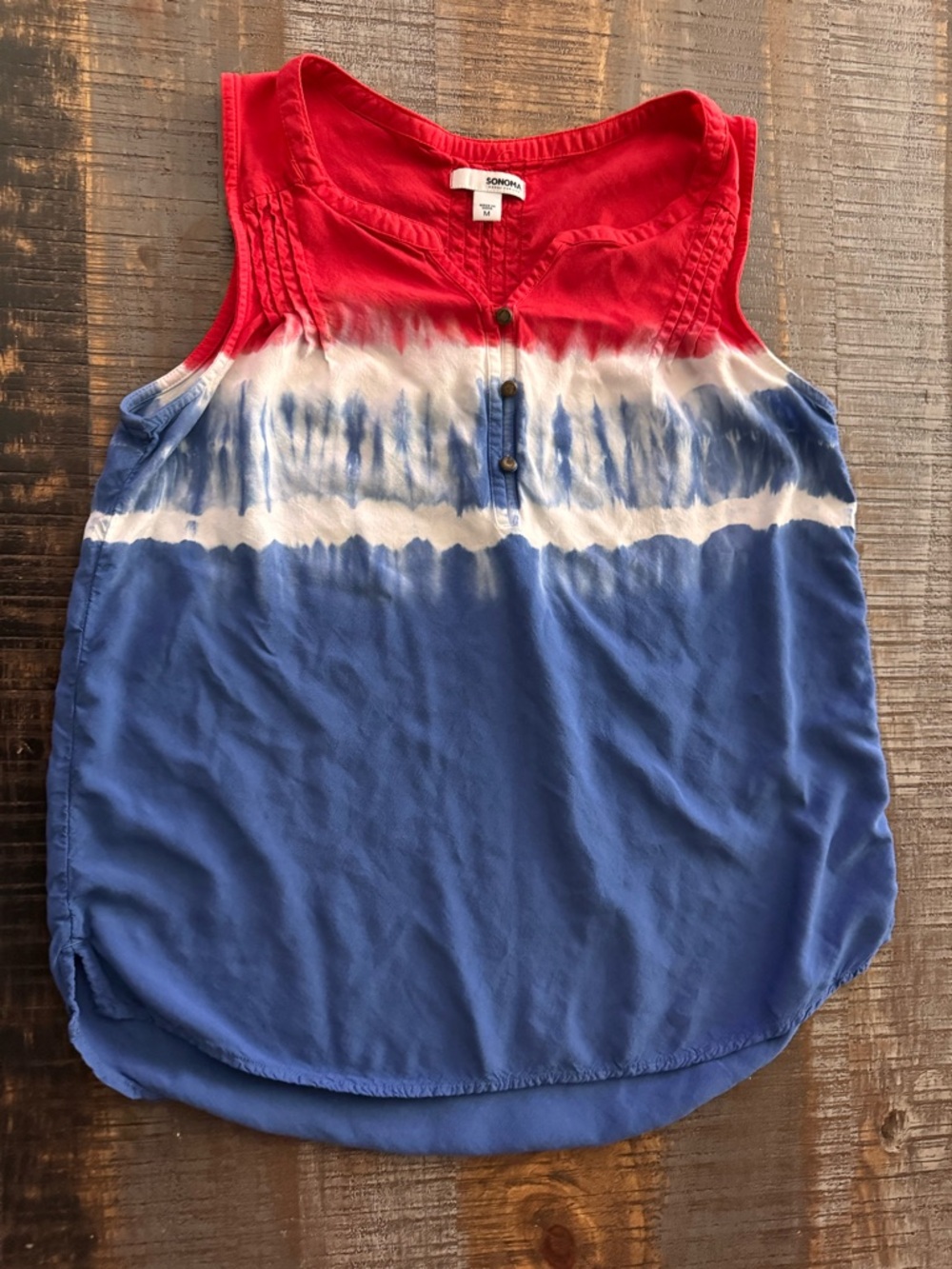 Sonoma Goods tank top patriotic red, white, and blue tie-dye pattern medium